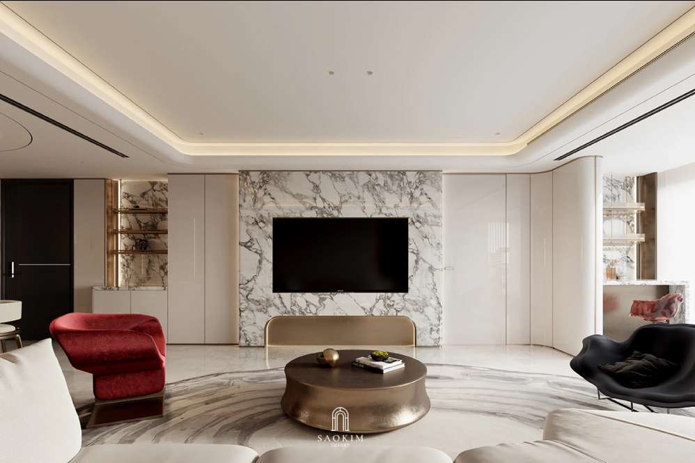 Thiết kế nội thất không gian phòng khách phong cách Contemporary Quiet Luxury tại căn hộ BRG Diamond Residence
